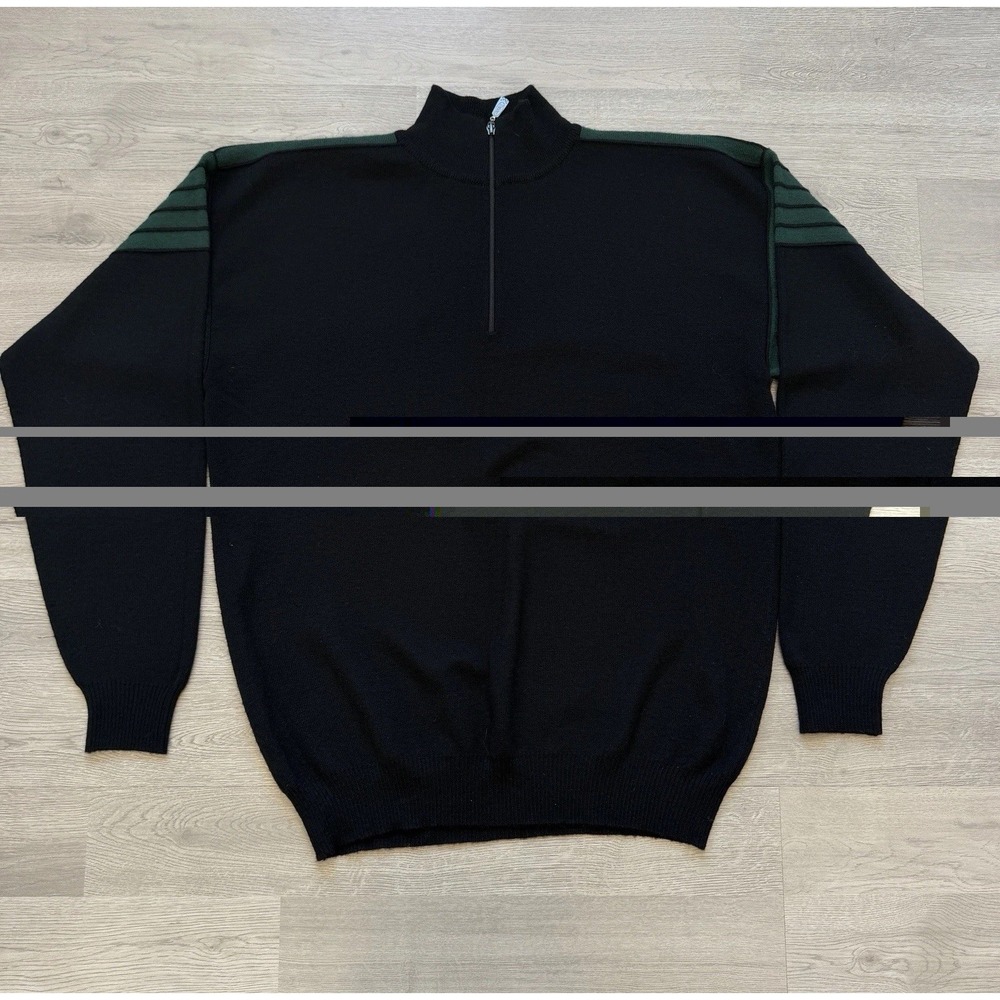 Vintage Meister 1/4 Zip Sweater Mens Large Black Wool Blend Pullover